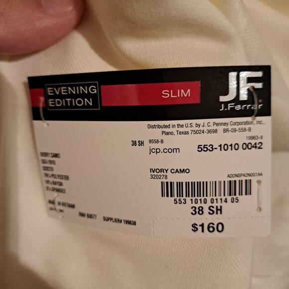 NEW WITH TAGS JF J.Ferrar Slim Fit Tuxedo Suit Jacket Men's 38S Ivory Camo White - Picture 6 of 6